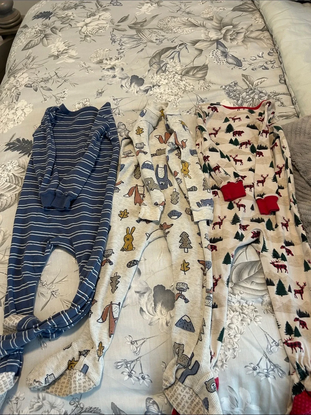 Kids One-Piece Footed Pajamas in Cream and Blue - Cozy Sleepwear- 24 month